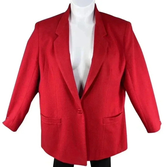 DUMAS Womens Sz XL 100% Pure Wool Blazer Lined Holiday Red Career Wear Old Money - Picture 4 of 16